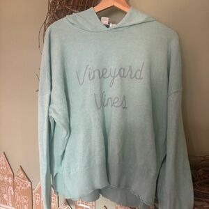 Vineyard Vines Womens Knit Hoodie Sweater Light blue Embroidered Logo Size XL